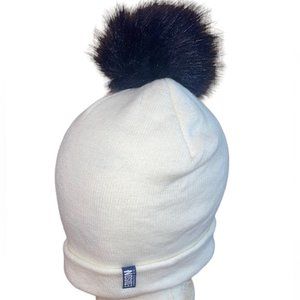 Edison Cannabis White Woollen Toque Winter Hat with Black Pom Pom